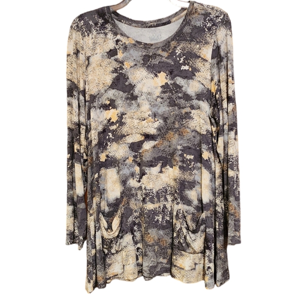 LOGO by Lori Goldstein Tunic Top Shirt Size 1X, rayon spandex pockets - Picture 1 of 11